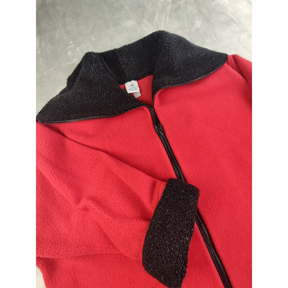 Ferree Portland Maine Red Black‎ Fleece Sherpa Collar Zip Jacket M/L